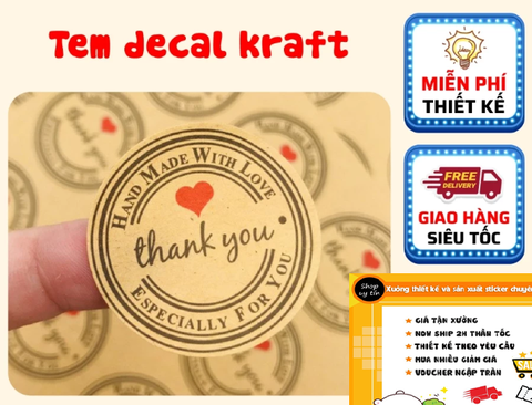 In decal kraft, tem giấy kraft