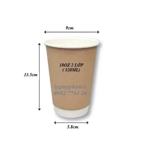 Ly giấy kraft 18oz 2 lớp (520ml)- trắng/ kraft