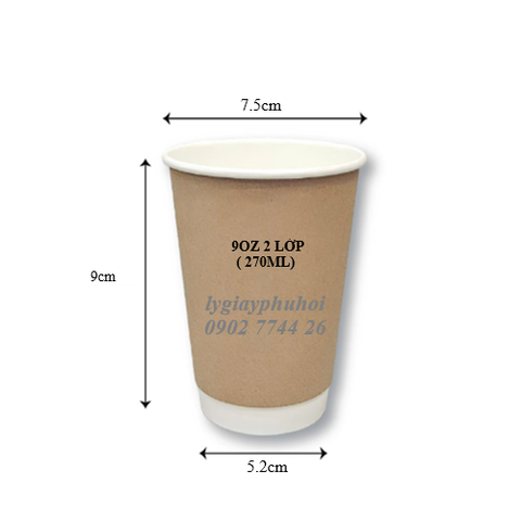 Ly giấy kraft 9oz 2 lớp ( 270ml)- giấy trắng/ kraft