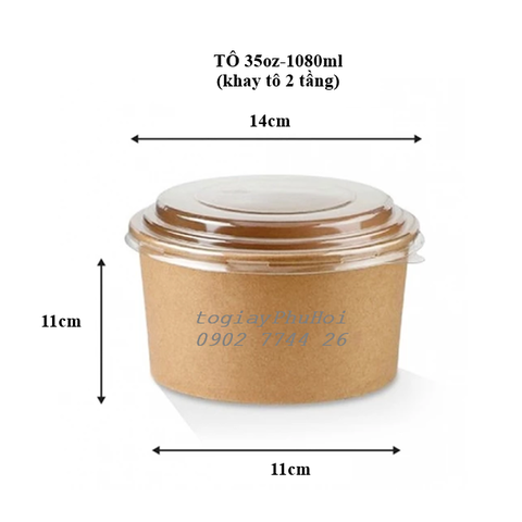 Tô Giấy Kraft 35oz (1080ml) - Khay 2 Tầng