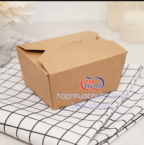 Hộp Giấy Kraft Vuông Nắp Gài, Hộp Giấy BBQ, Hộp 2 Ngăn