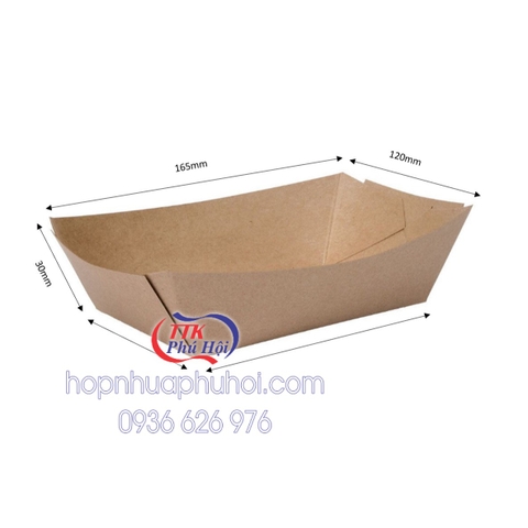 Khay giấy Kraft đựng khoai tây chiên 165 x 120 x 30( mm)