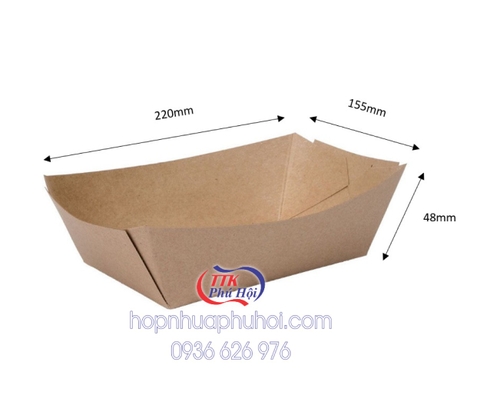 Khay giấy kraft đựng cá viên chiên 220 x 155 x 48(mm)