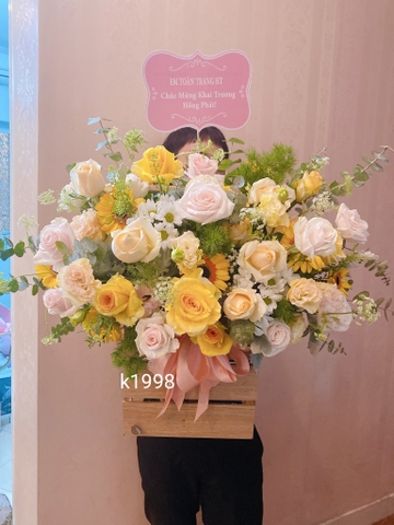 Hoa chúc mừng khai trương - Lẵng hoa vàng mừng khai trương tại Hà Nội - Hoa tươi Hà Nội