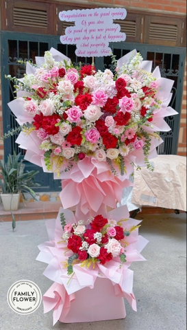 Kệ hoa tone đỏ hồng tặng chúc mừng khai trương tại Hà Nội ! Mua hoa tươi online tại Ba Đình Hà Nội