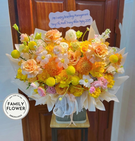 Lẵng hoa tone vàng tặng chúc mừng nhân ngày 20/11 tại Hà Nội ! Mua hoa tươi Cầu Giấy ! Mua hoa tươi Hà Nội