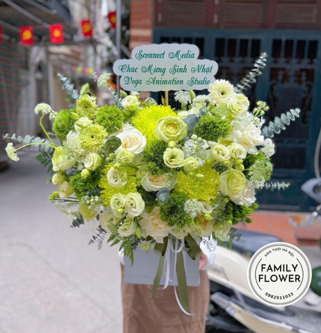 Lẵng hoa tone xanh lá tặng sinh nhật , chúc mừng ở Hà Nội ! Hoa tươi Hà Nội