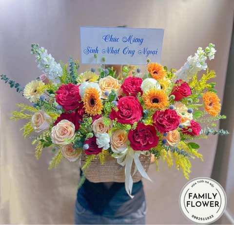 Lẵng hoa tặng sinh nhật ông ở quận Cầu Giấy , Ba Đình Hà Nội ! Hoa sinh nhật Hà Nội