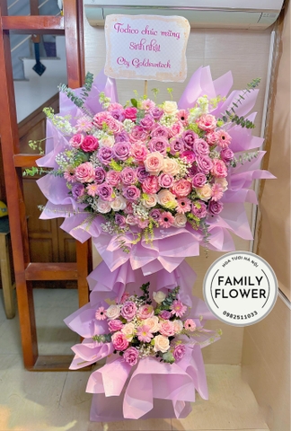 Kệ hoa tím chúc mừng sinh nhật công ty tại quận Cầu Giấy , Ba Đình Hà Nội ! Điện hoa Hà Nội