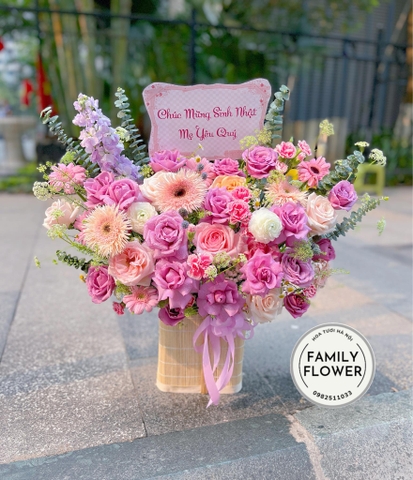 Lẵng hoa tone tím tặng chúc mừng sinh nhật mẹ tại Ba Đình Hà Nội ! Mua hoa tươi online Hà Nội