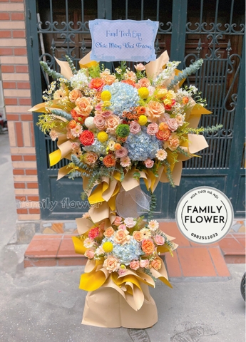 Kệ hoa khai trương vàng cam sang ở Ba Đình Hà Nội ! Hoa khai trương Ba Đình