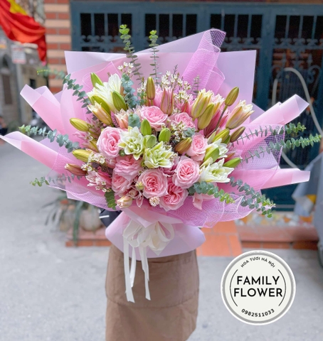Bó hoa ly kép hồng mic hồng ohara tặng sinh nhật mẹ ở quận Cầu Giấy , Thanh Xuân Hà Nội