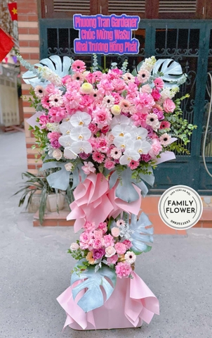 Kệ hoa tone hồng tặng chúc mừng khai trương tại quận Ba Đình ! Mua hoa tươi online Hà Nội