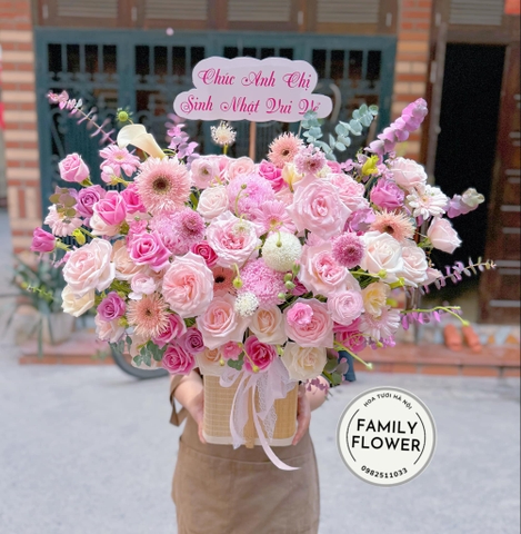 Lẵng hoa tone hồng tặng chúc mừng sinh nhật tại Ba Đình Hà Nội ! Hoa sinh nhật tại Hà Nội ! Mua hoa online tại Hà Nội