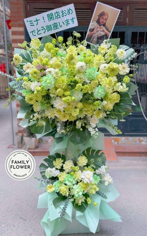 Kệ hoa tone xanh lá tặng chúc mừng khai trương tại Cầu Giây Hà Nội ! Mua hoa tươi online Hà Nội