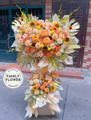 Kệ hoa cam vàng chúc mừng khai trương ở Hà Nội ! Hoa khai trương Hà Nội ! Điện Hoa Hà Nội