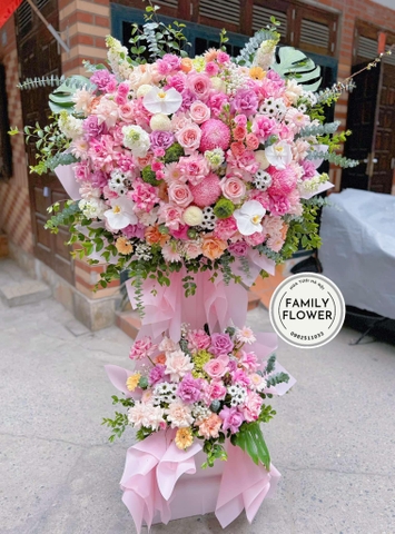 Lẵng hoa 2 tầng chúc mừng khai trương quận Ba Đình , Hoàn Kiếm Hà Nội ! Hoa khai trương Hà Nội