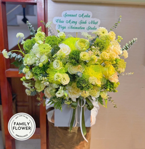 Lẵng hoa tone xanh lá tặng sinh nhật , chúc mừng ở Hà Nội ! Hoa tươi Hà Nội