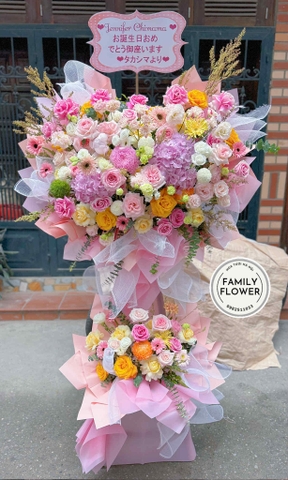 Kệ hoa 2 tầng tông hồng tặng sinh nhật ! Hoa khai trương Hà Nội ! Hoa 2 tầng Hà Nội