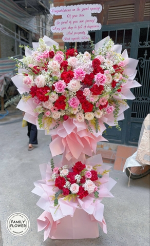 Kệ hoa tone đỏ hồng tặng chúc mừng khai trương tại Hà Nội ! Mua hoa tươi online tại Ba Đình Hà Nội