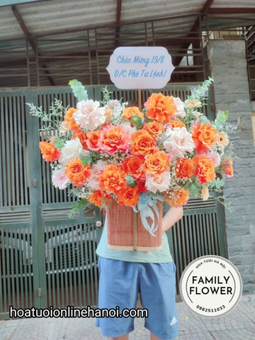 Lẵng hoa tone cam tặng nam đẹp tại hà nội. Điện hoa Hà Nội.