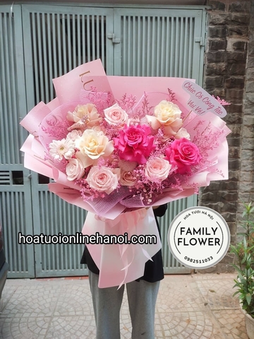 Bó hoa tone hồng chúc mừng sinh nhật mẹ, vợ , bà xã tại Hà Nội - Family Flower - Hoa tươi Hà Nội.
