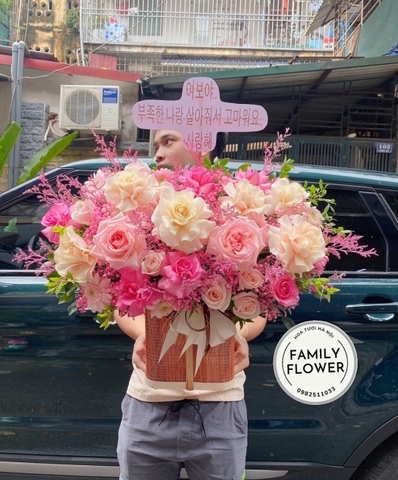 Lẵng hoa tone hồng chúc mừng sinh nhật , khai trương , kỉ niệm đẹp tại Hà Nội - Hoa tươi Hà Nội