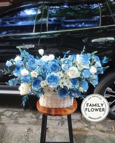 Lẵng hoa tone xanh chúc mừng  sinh nhật , khai trương Quận Cầu Giấy -Hà Nội . Hoa tươi Hà Nội