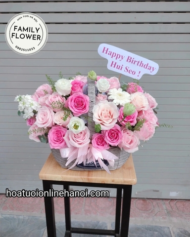 Lẵng hoa tone hồng ngọt ngào phong cách hàn quốc chúc mừng sinh nhật ,hoa sinh nhật Hà Nội