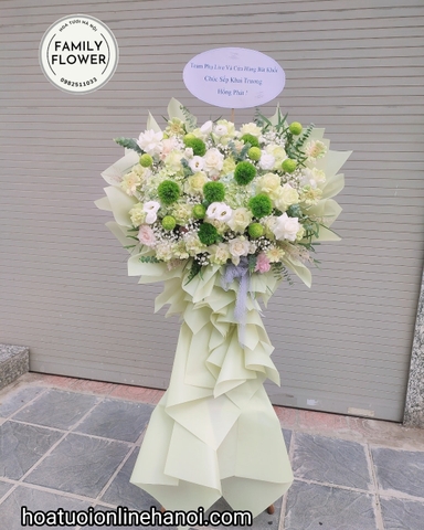 Kệ hoa xanh lá chúc mừng sếp khai trương hồng phát ở Cầu Giấy - Hà Nội. Hoa Khai Trương Hà Nội.