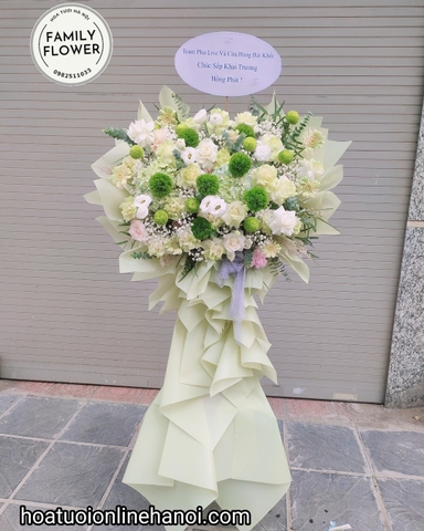 Kệ hoa xanh lá chúc mừng sếp khai trương hồng phát ở Cầu Giấy - Hà Nội. Hoa Khai Trương Hà Nội.