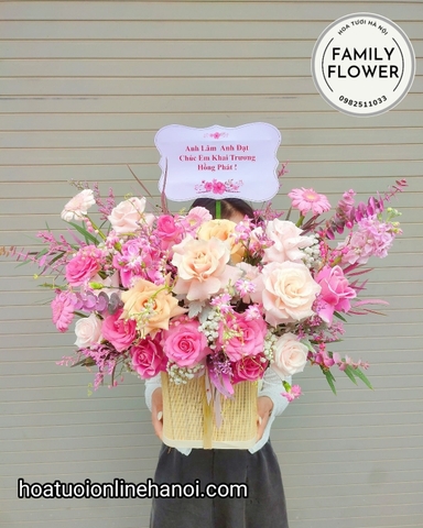 Lẵng hoa chúc mừng khai trương đẹp ở quận Ba đình - Cầu Giấy - Hà Nội . Hoa khai trương Hà Nội.