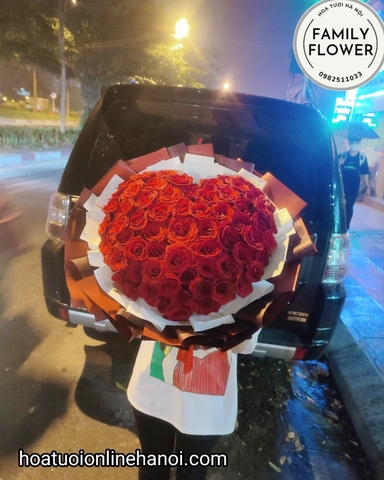 Bó hoa hồng đỏ trái tim tặng vợ, người yêu nhân dịp sinh nhật, kỷ niệm ngày yêu nhau hoặc tỏ tình bạn gái đẹp ở quận Ba Đình -Hà Nội