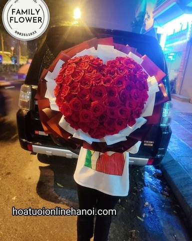 Bó hoa hồng đỏ trái tim tặng vợ, người yêu nhân dịp sinh nhật, kỷ niệm ngày yêu nhau hoặc tỏ tình bạn gái đẹp ở quận Ba Đình -Hà Nội