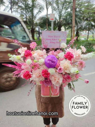Lẵng hoa tươi tone hồng tặng đối tác quan trọng nhân dịp khai trương , mừng sinh nhật , giỏ hoa tươi , sang trọng tại khu vực Ba Đình - Cầu Giấy