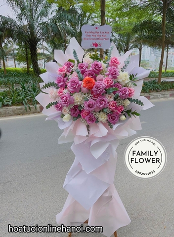 Kệ hoa tím hồng chúc mừng khai Trương ở quận Ba Đình Hà Nội