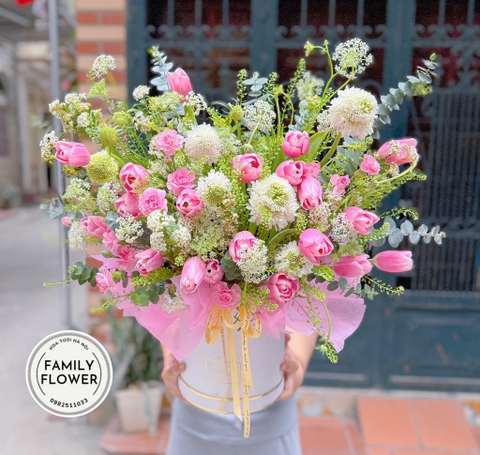 Hoa tulip Hà Nội ! Lẵng hoa tulip hồng tặng sinh nhật mẹ , chị gái ở quận Ba Đình ! Hoa tươi Ba Đình