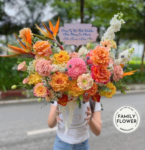 Hộp hoa tone cam tặng chúc mừng quận Ba Đình, Hoàn Kiếm Hà Nội ! Điện hoa Hà Nội, hoa tươi Hà Nội