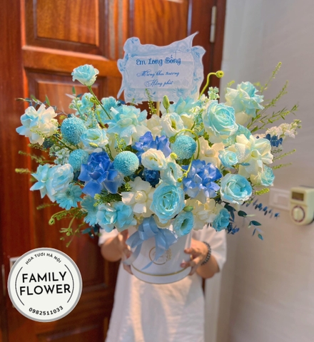 Hộp hoa xanh dương tặng khai trương ở Cầu Giấy Hà Nội ! Hoa tươi Cầu Giấy