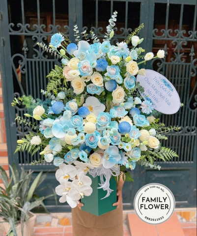 Lẵng hoa tone xanh tặng sinh nhật quận Ba Đình Hà Nội ! Mua hoa sinh nhật Ba Đình ! Hoa hà nội