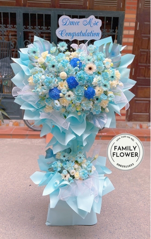 Kệ hoa 2 tầng tone xanh dương đẹp tặng khai trương quận Ba Đình, Đống Đa Hà Nội ! Hoa khai trương Hà Nội