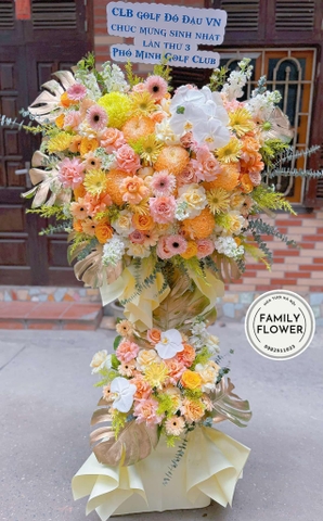 Hoa khai trương Hà Nội ! Kệ hoa tone vàng cam chúc mừng khai trương! Hoa tươi Hà Nội