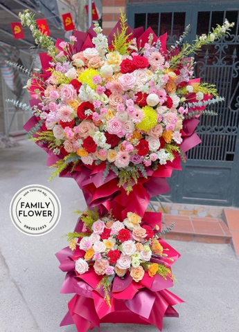 Hoa khai trương Hà Nội ! Mua hoa tươi Hà Nội kệ hoa 2 tầng chúc mừng khai trương quận Đống Đa