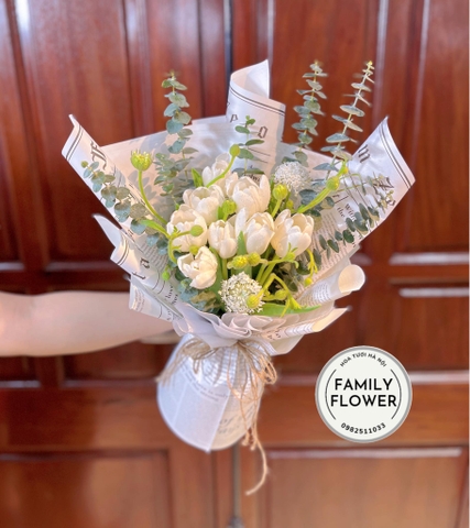 Bó hoa tulip trắng tặng chúc mừng tại Ba Đình - Cầu Giấy Hà Nội ! mua hoa tươi online Hà Nội