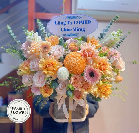 Lẵng hoa tone cam tặng ngày 8 tháng 3 quận Ba Đình ! Hoa tươi Hà Nội hoa 8 tháng 3 Hà Nội