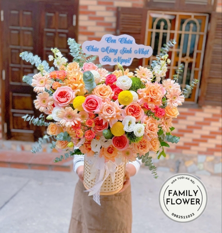 Lẵng hoa tặng sinh nhật bà ngoại ở Hà Nội! Hoa sinh nhật Hà Nội ! Điện hoa Hà Nội