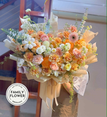 Bó hoa tone cam vàng tặng bạn trai ở Hà Nội ! Bó hoa tặng bạn trai !