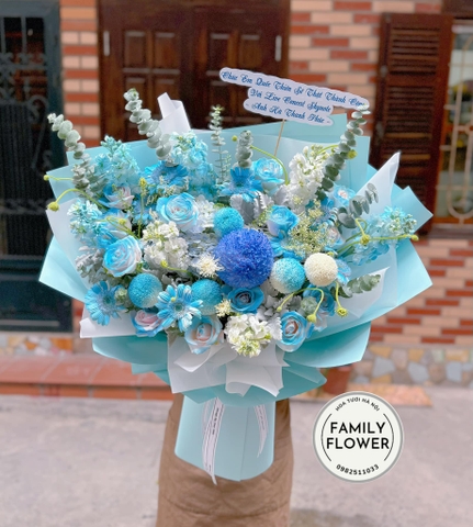 Bó hoa xanh dương tặng ngày phụ nữ Việt Nam 20 tháng 10 ở Hà Nội . Hoa 20/10