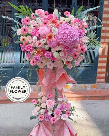 Kệ hoa tone hồng chúc mừng khai trương hồng phát ! Hoa khai trương Hà Nội ! Kệ hoa 2 tầng