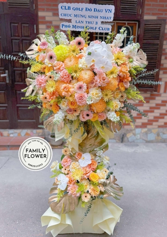 Hoa khai trương Hà Nội ! Kệ hoa tone vàng cam chúc mừng khai trương! Hoa tươi Hà Nội